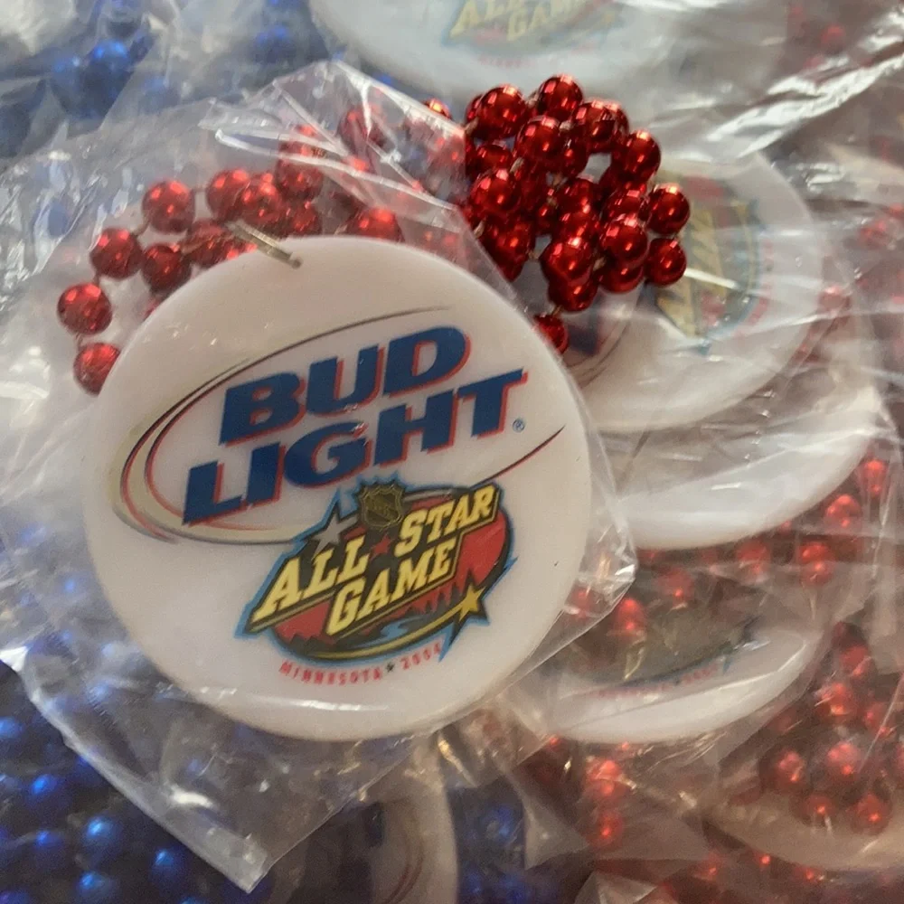 LRG LOT BUDWEISER HEINEKEN GUINESS beer Mardi gra beads pins NECKLACES & more